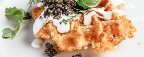 TATER TOT WAFFLES WITH SMOKED SALMON AND CAVIAR - Caviar Dynasty